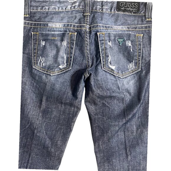 Guess Daredevil Bootcut Jeans Size 27 Dark Wash Distressed - Picture 6 of 7